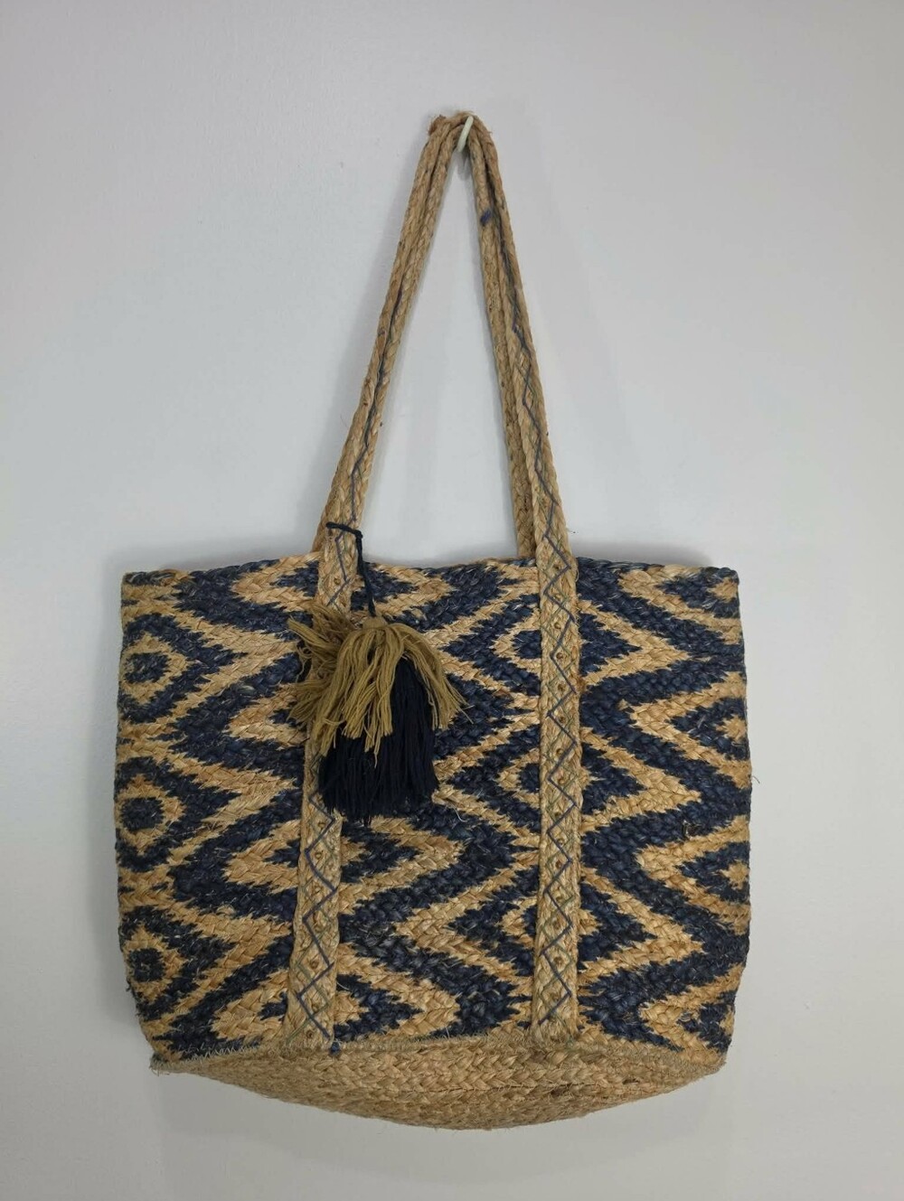 Magid Chevron Print Natural Straw Jute Tote
